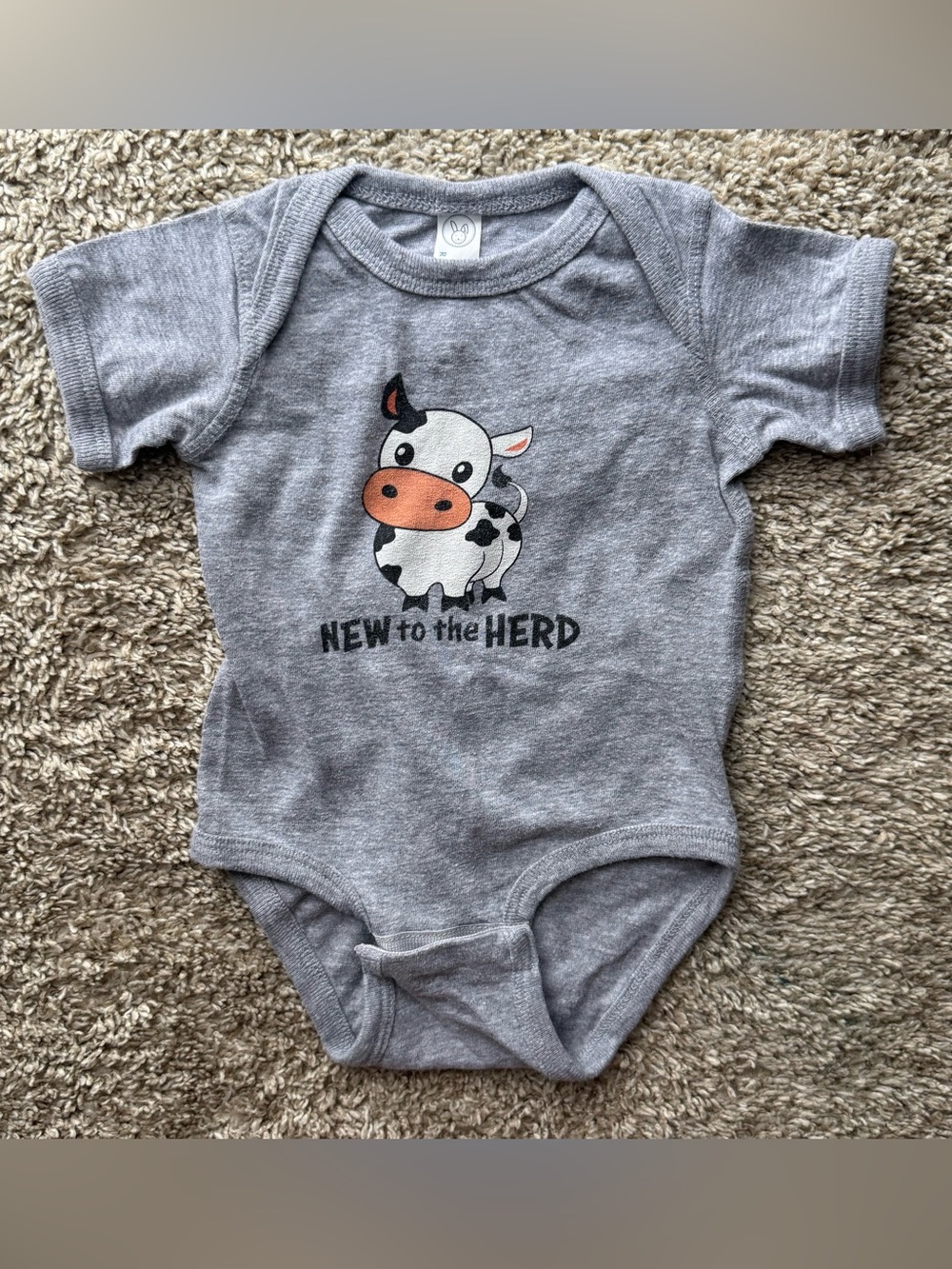 Rabbit Skins New to the Herd Cow Bodysuit 6 Month Gray Baby Onesie